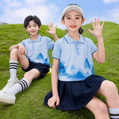 小学生校服夏季速干套装运动会开幕式儿童国风水墨画班服幼儿园服