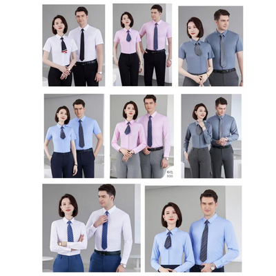高档免烫白色长袖短袖衬衫职业衬衣商务修身可绣LOGO银行工作服